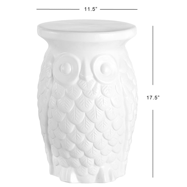Groovy Owl 17.5" Ceramic Garden Stool White Traditional Transitional Glossy - Diamond Home USA