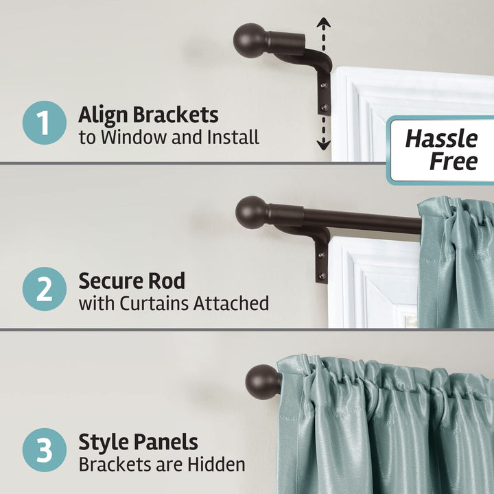 Maytex Easy Install Café Window Curtain Rod No Measuring Needed