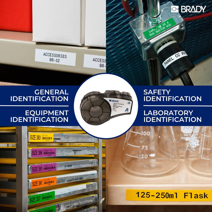 Brady Authentic (M4C-500-595-WT-BK) All-Weather Vinyl Labels 0.5 in W x 25ft - Diamond Home USA