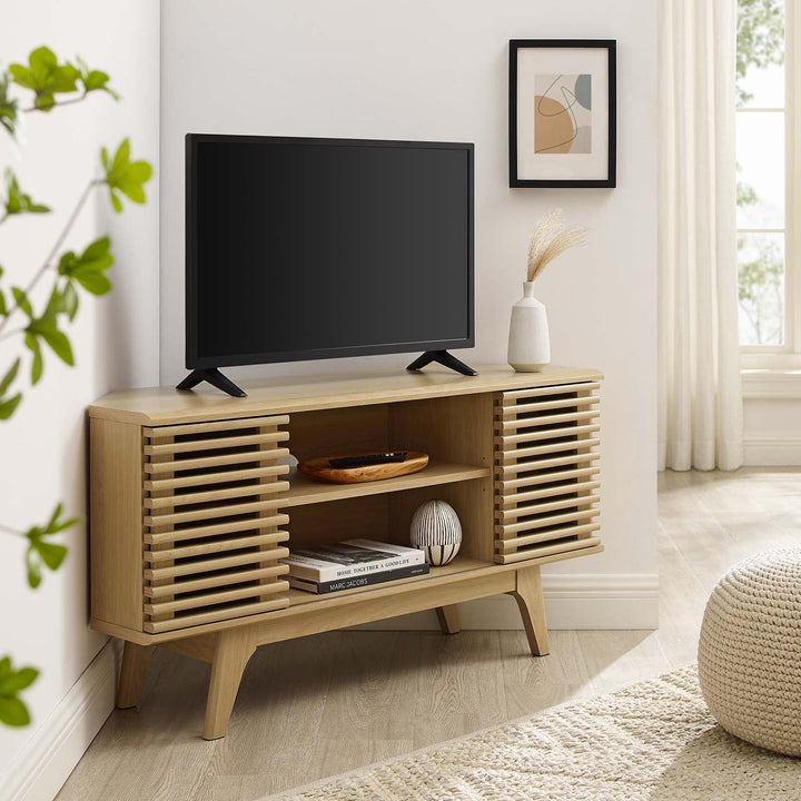 Modway Render Mid-Century Modern Low Profile 46" Corner Media TV Stand in Oak 15 - Diamond Home USA