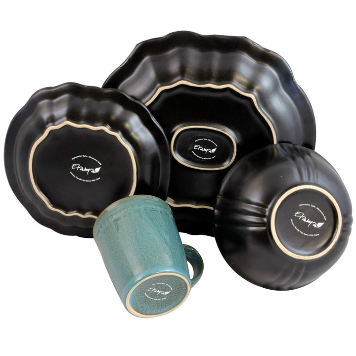 Coral Reef 16 Piece Dinnerware Set Blue Solid Casual Round Stoneware Medium - Diamond Home USA