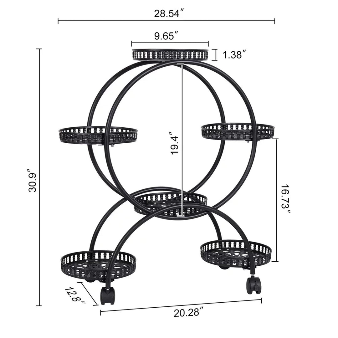 Flower Pot Holder Metal Plant Stand Shelf with 4-Wheel Black Classic Round Iron - Diamond Home USA
