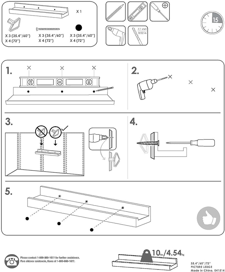 InPlace Shelving 0908680 Floating Shelf with Picture Ledge 35. Inches Wide x - Diamond Home USA