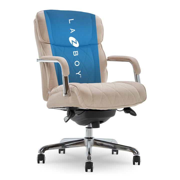 La-Z-Boy Sutherland Quilted Leather Executive Office Chair with Padded Arms High Cream