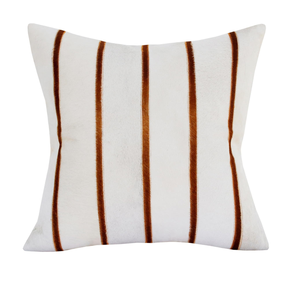 Ivory/Brown Striped Leather Square Throw Pillow Ivory Stripe Cabin Lodge - Diamond Home USA