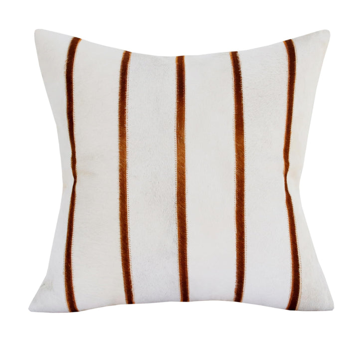 Ivory/Brown Striped Leather Square Throw Pillow Ivory Stripe Cabin Lodge - Diamond Home USA