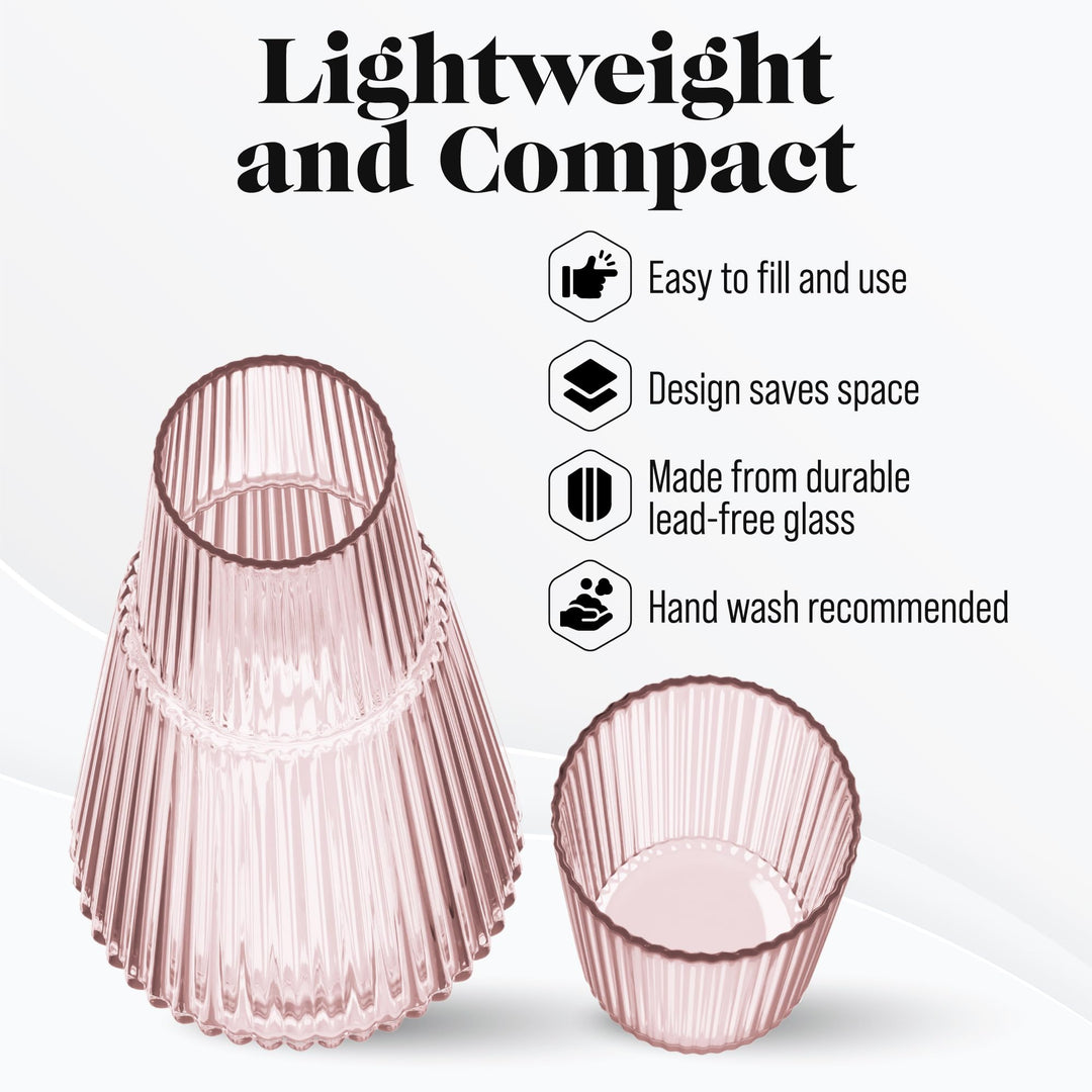 American Atelier Vintage Bedside Water Carafe with Tumbler - 37 Oz Ribbed - Diamond Home USA