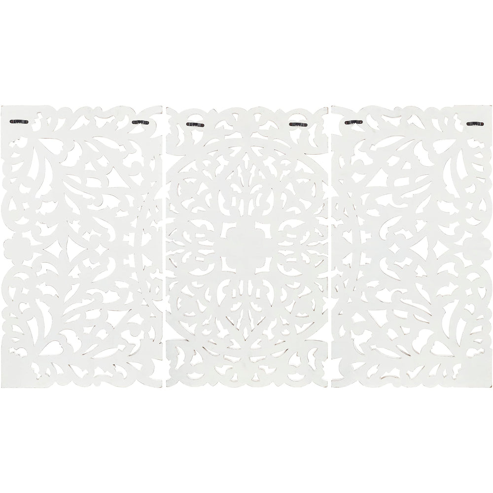 Floral Hand Carved White Wooden 48x28-inch 3-panel Wall Art Transitional - Diamond Home USA