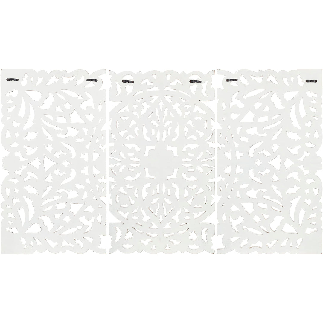 Floral Hand Carved White Wooden 48x28-inch 3-panel Wall Art Transitional - Diamond Home USA