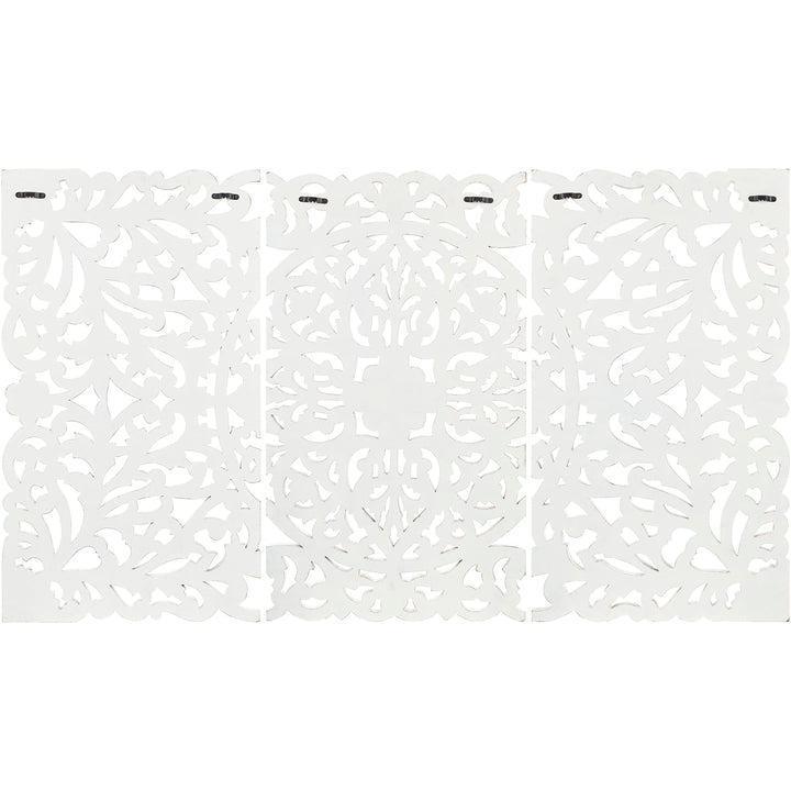Floral Hand Carved White Wooden 48x28-inch 3-panel Wall Art Transitional - Diamond Home USA