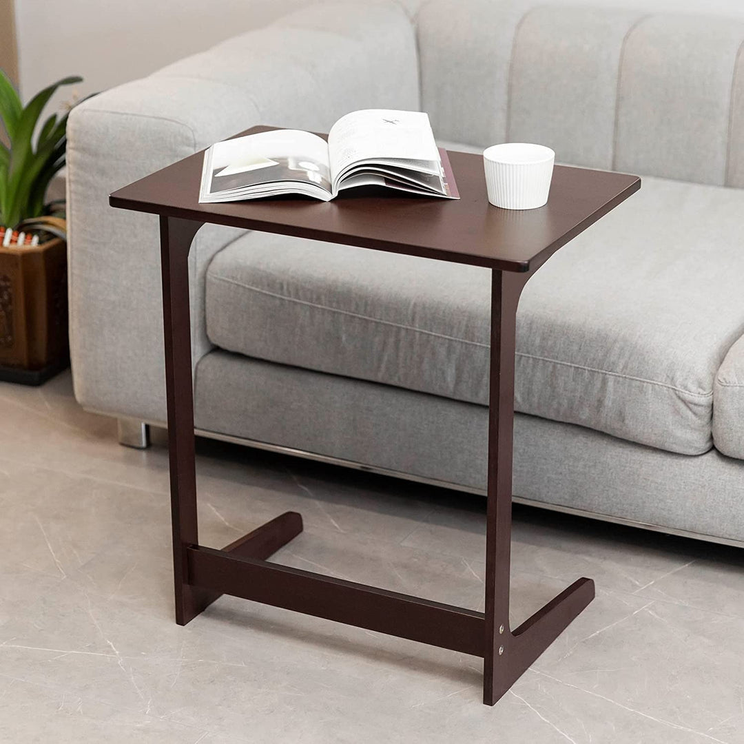 Tv Tray Table Bamboo Dinner C Shaped End for Sofa Couch Laptop Living Room
