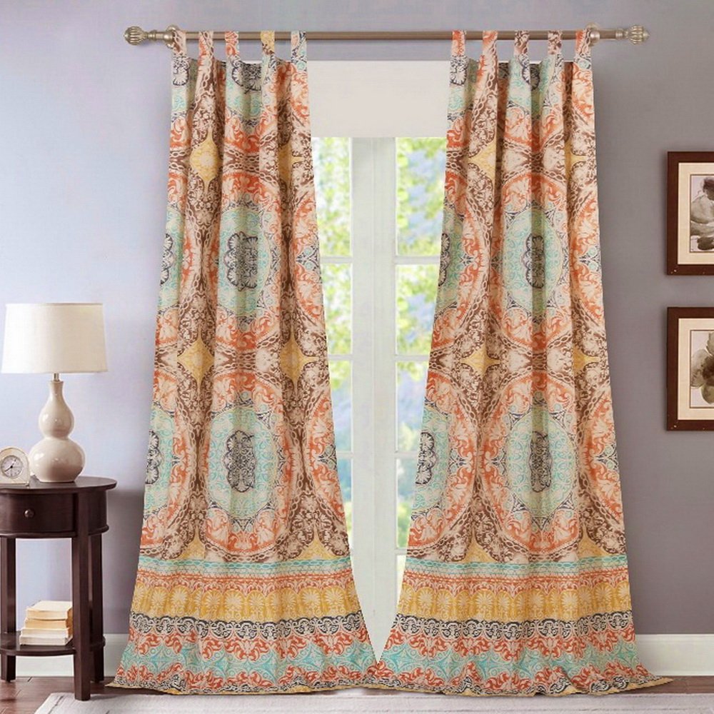 Window Treatments Tab Top Curtains Panels Lined Bohemian Boho Chic Geometric