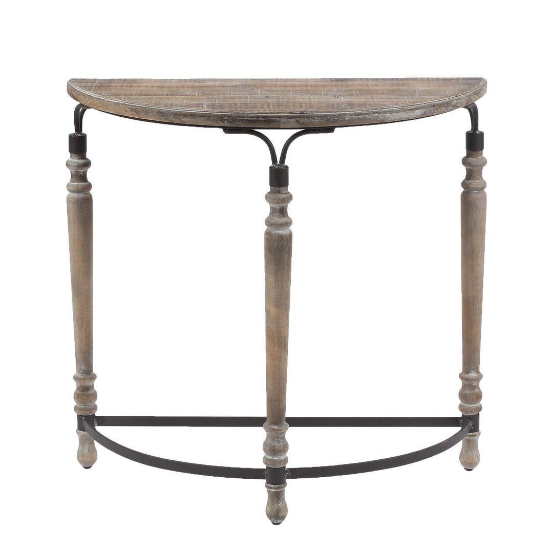 Robin Road Wood Rustic Half Moon Table Black Brown Farmhouse Semi-Circle Iron - Diamond Home USA