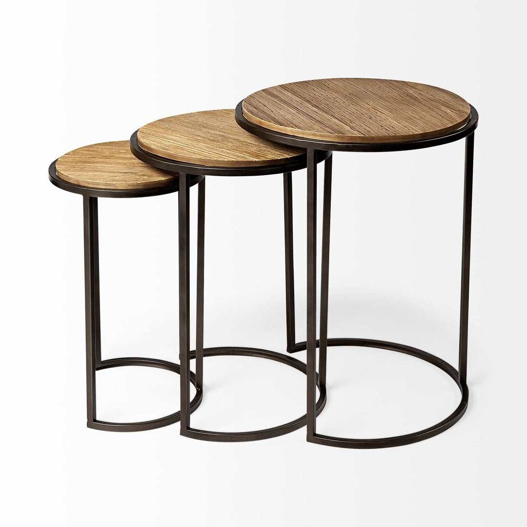 Glover (Set of 3) 0l X 0w Brown Wood Round Top W/Metal Nesting Accent Tables - Diamond Home USA