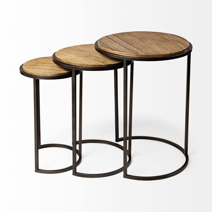 Glover (Set of 3) 0l X 0w Brown Wood Round Top W/Metal Nesting Accent Tables - Diamond Home USA
