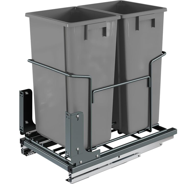 Resin Double 37qt Pull Out Kitchen Waste Containers 37qt+37qt Grey Plastic