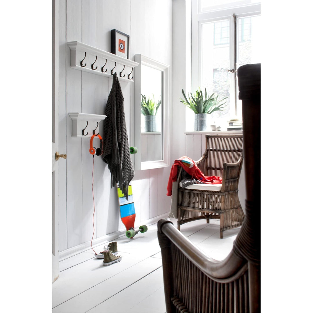 NovaSolo Halifax Pure White Mahogany Wood 6-Hook Coat Rack And Top Shelf - Diamond Home USA