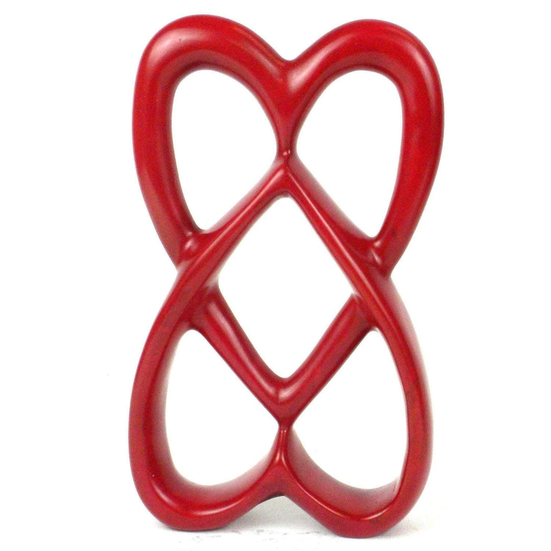 Handmade 8-inch Soapstone Red Connected Hearts Sculpture (Kenya)