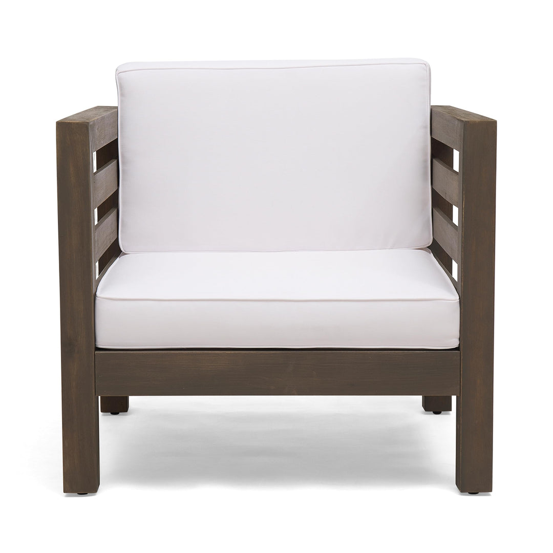 GDFStudio Outdoor Acacia Wood Club Chair with Cushion Gray Finish and White Gray Finish + White Cushion