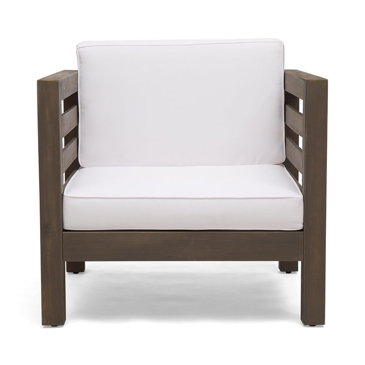 GDFStudio Outdoor Acacia Wood Club Chair with Cushion Gray Finish and White Gray Finish + White Cushion
