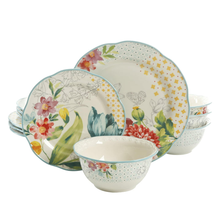 Blooming Bouquet 12-piece Dinnerware Set Multi Color Floral Modern - Diamond Home USA