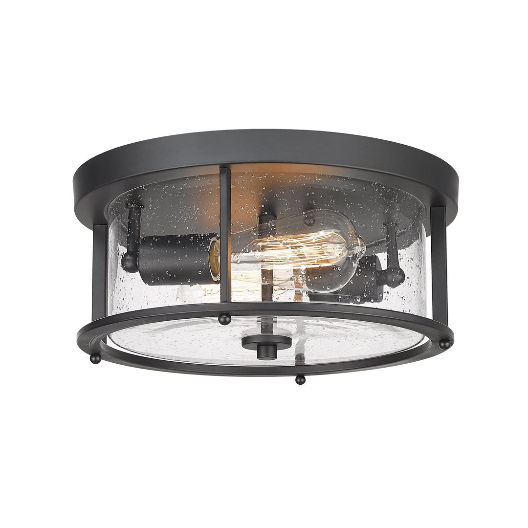 2 Light Flush Mount Ceiling Matte Black Finish with Seeded Glass Modern - Diamond Home USA