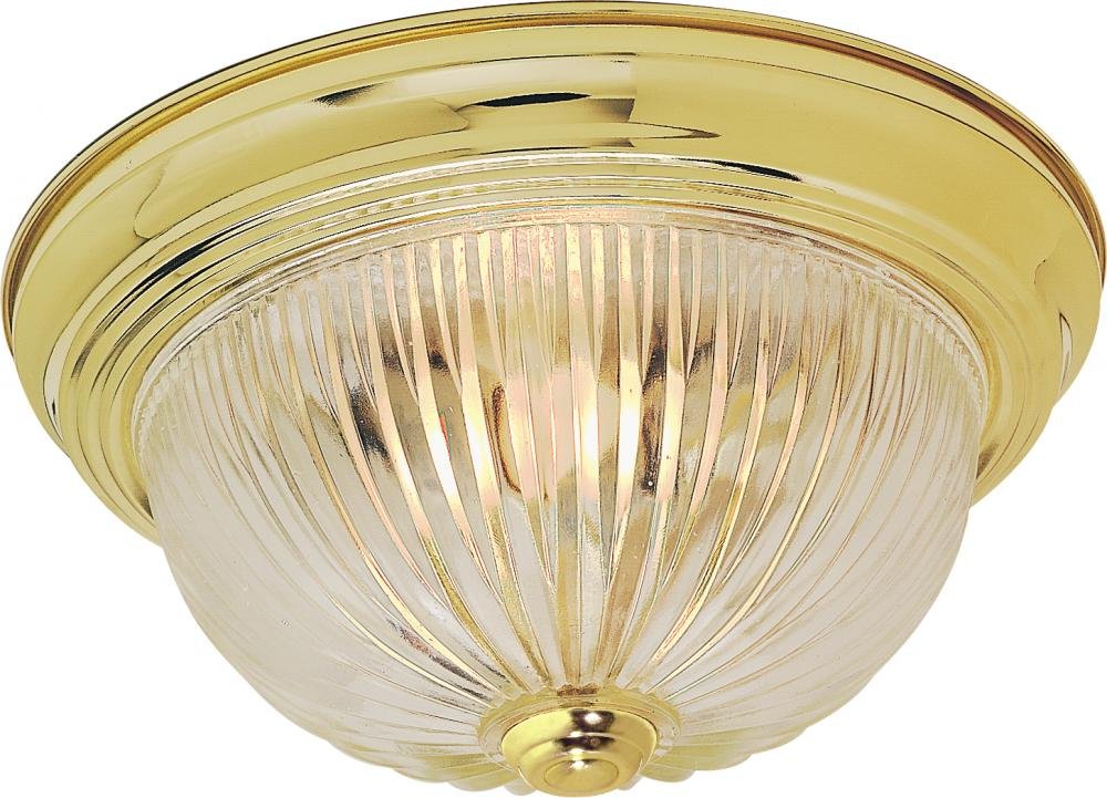 NUVO SF76/093 Three Light Flush Mount Polished Brass/Clear Ribbed Glass