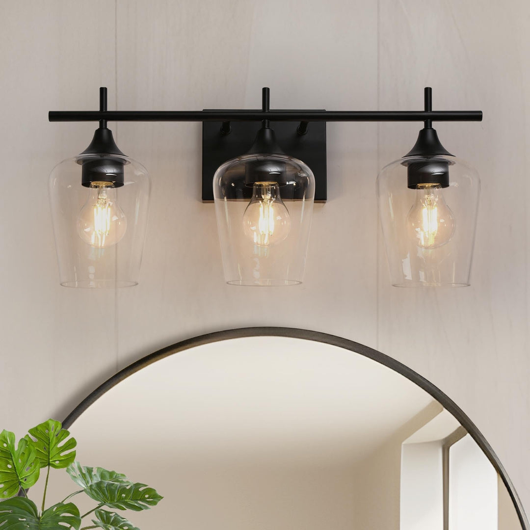 Modern Farmhouse Black 3-light Clear Glass Bathroom Vanity Lights L 21" x W 6" x