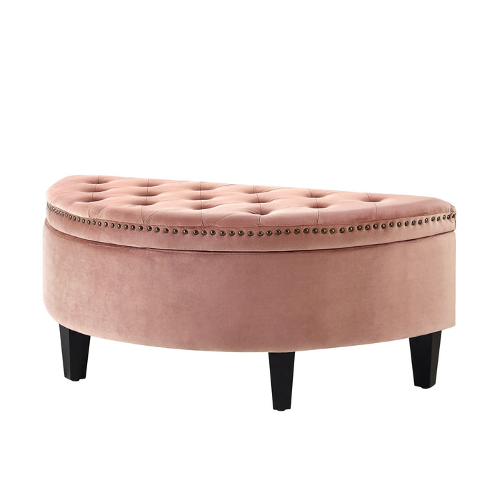 Inspired Home Sara Velvet Ottoman Gold Nailhead Trim Half Moon Storage Blush - Diamond Home USA