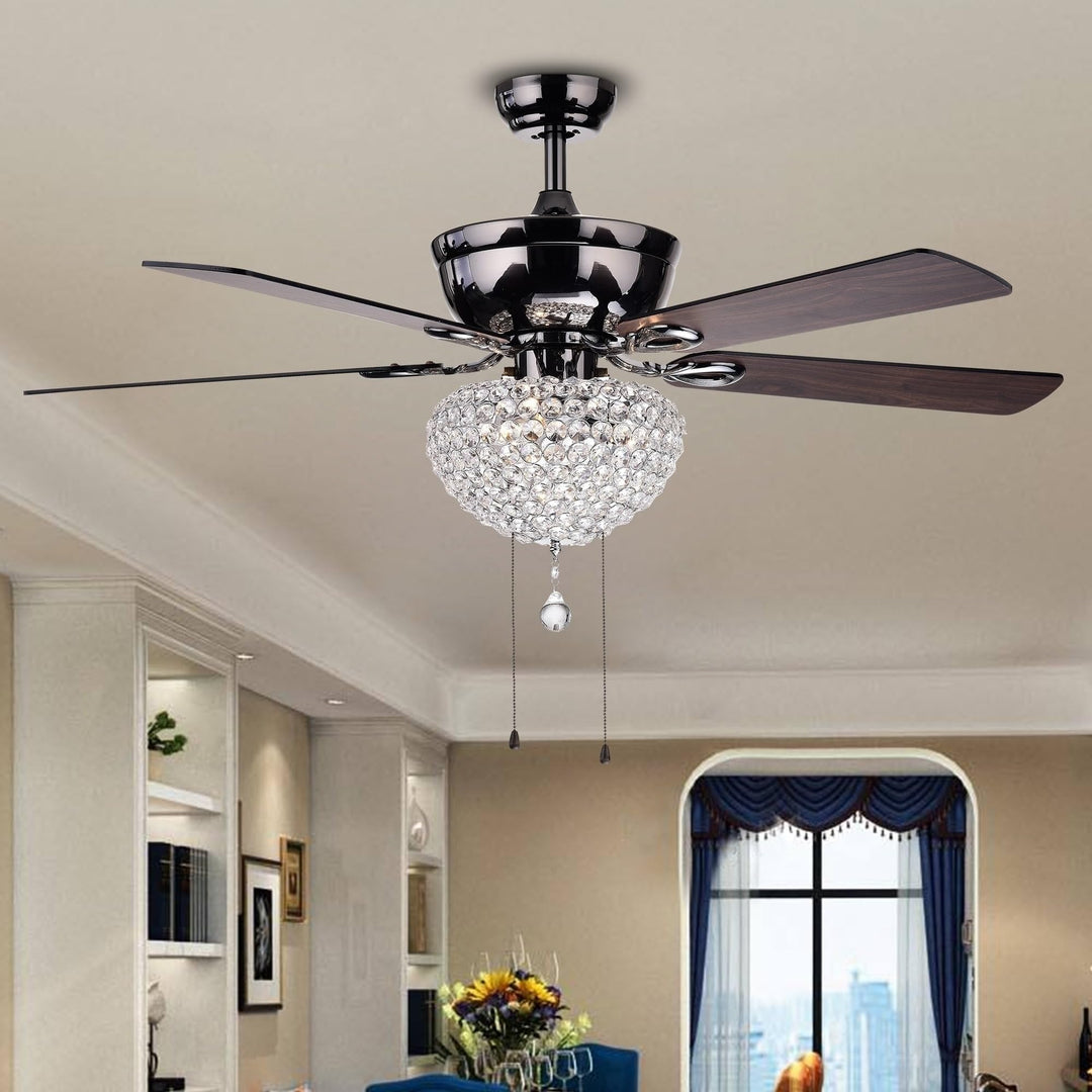 Black 52-inch 3-Light Lighted Ceiling Fan W Crystal Basket Shade 5-Blade 2 Color - Diamond Home USA