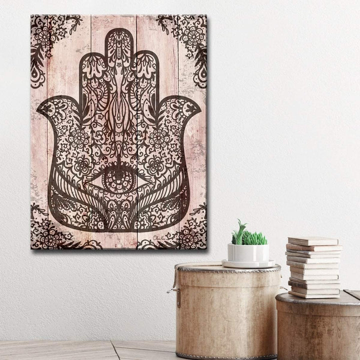 20 X 16 Black Hamsa Hand Canvas Art ood Grain Pattern all Art Hand of Fatima 16 W x 20 H
