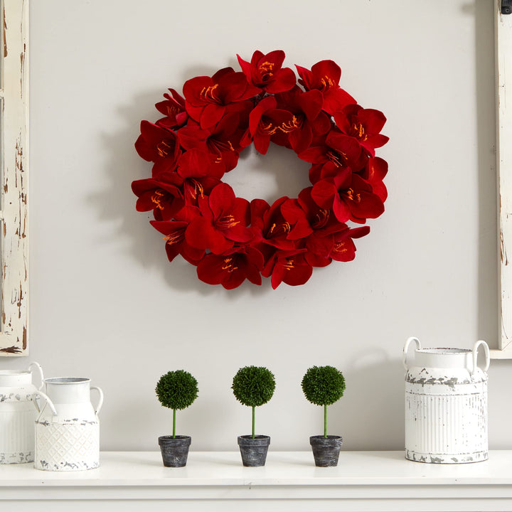 Nearly Natural 22in. Artificial Amaryllis Wreath - Diamond Home USA