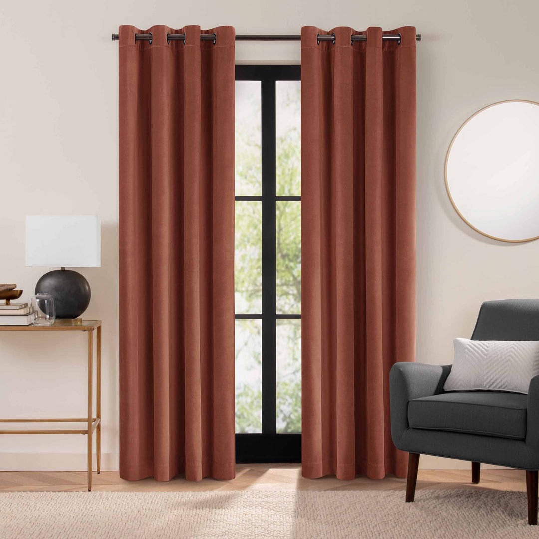 Eclipse Luxury Cotton Velvet 100% Blackout Grommet 96" x 50" Curtain Window Copper - 96x50