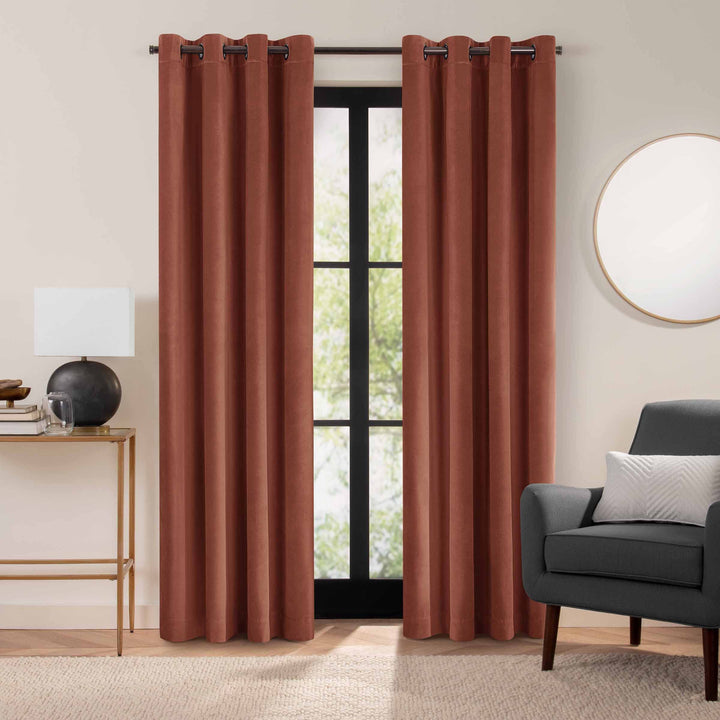 Eclipse Luxury Cotton Velvet 100% Blackout Grommet 96" x 50" Curtain Window Copper - 96x50