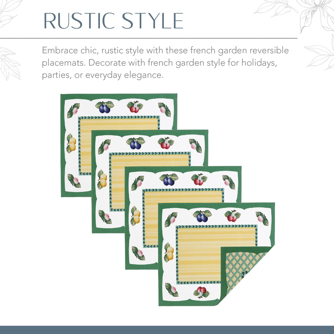 Elrene Home Fashions French Garden Cotton Fabric Reversible 14"x20" (Set of 4 - Diamond Home USA