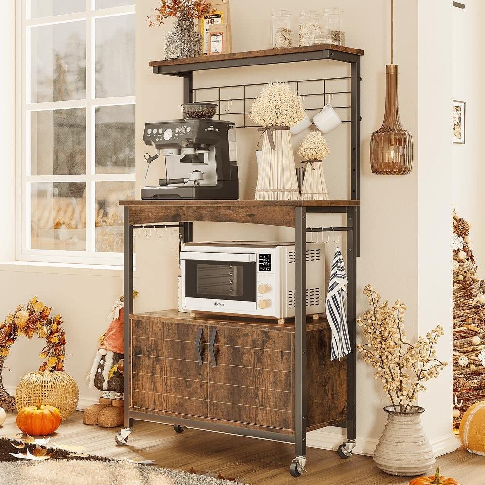 3-Tier Kitchen Baker's Rack Microwave Oven Stand with Storage Cabinet Brown