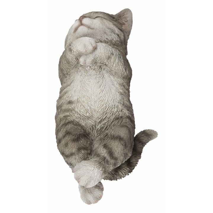 Sleeping Cat Grey Ultra Realistic Garden Statue Multi Color Polyresin - Diamond Home USA