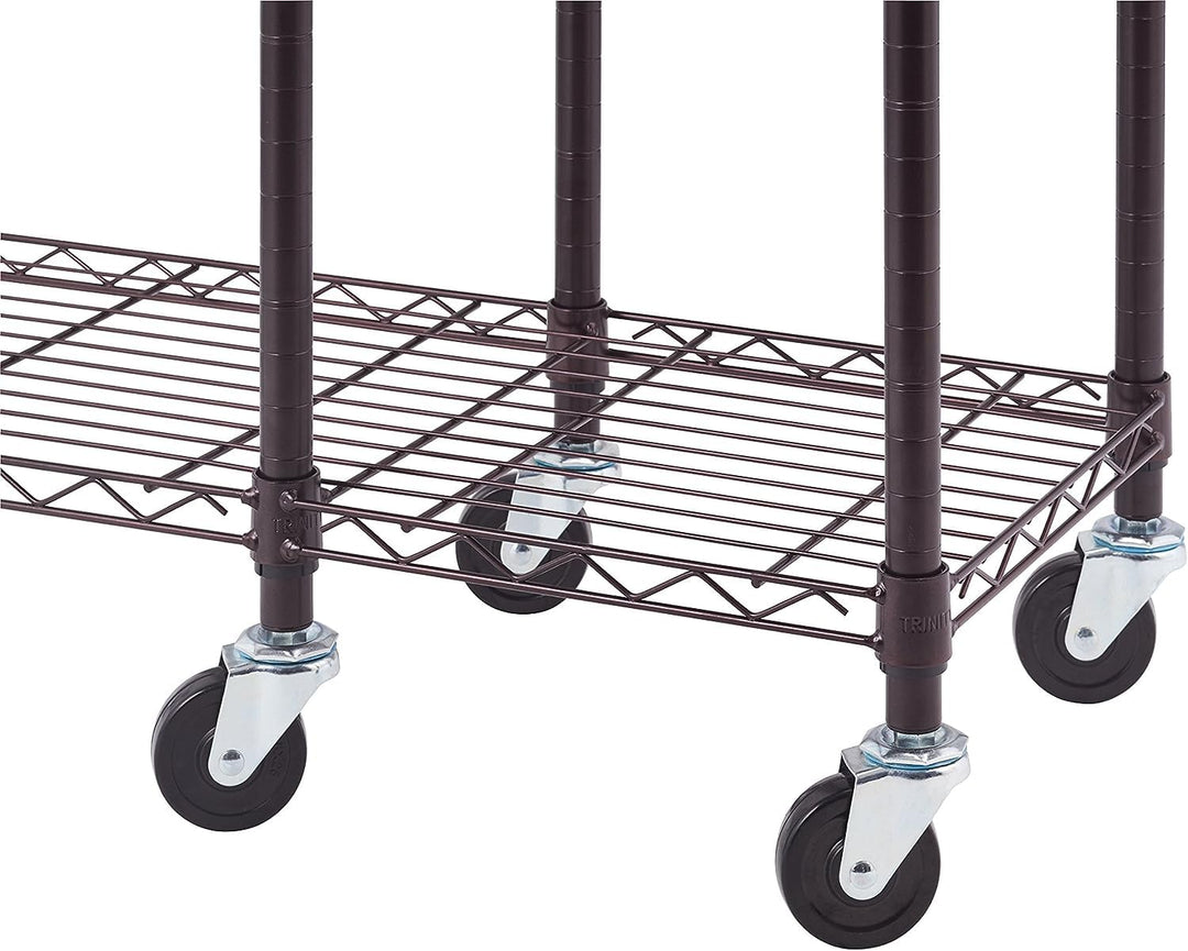 TRINITY Rolling Garment Rack With Shelves And Storage Hooks For Clothing Storage Dark Bronze - Diamond Home USA