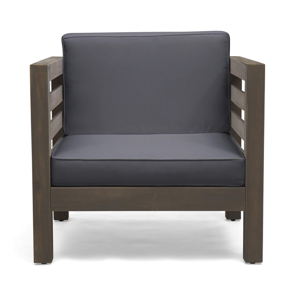 Great Deal Furniture Outdoor Acacia Wood Club Chair with Cushion Gray Finish and Gray Finish + Dark Gray Cushion
