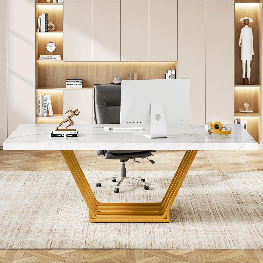 63'' Executive Computer Desk with Metal Base for Home Office Modern Conference - Diamond Home USA