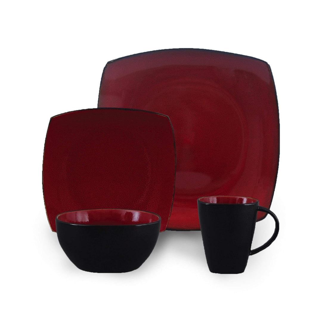 Modern 16 Piece Squared Dinnerware Set in Red Solid Casual Square Stoneware - Diamond Home USA
