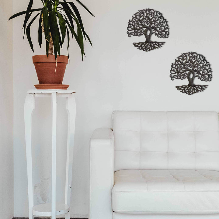 Global Crafts 14" Recycled Handmade Haitian Metal Wall Art: Tree of Life Curly - Diamond Home USA