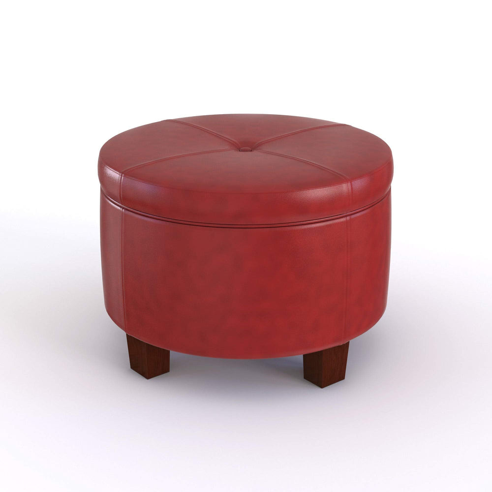 Cinnamon Red Faux Leather Round Storage Ottoman Solid Modern Contemporary - Diamond Home USA