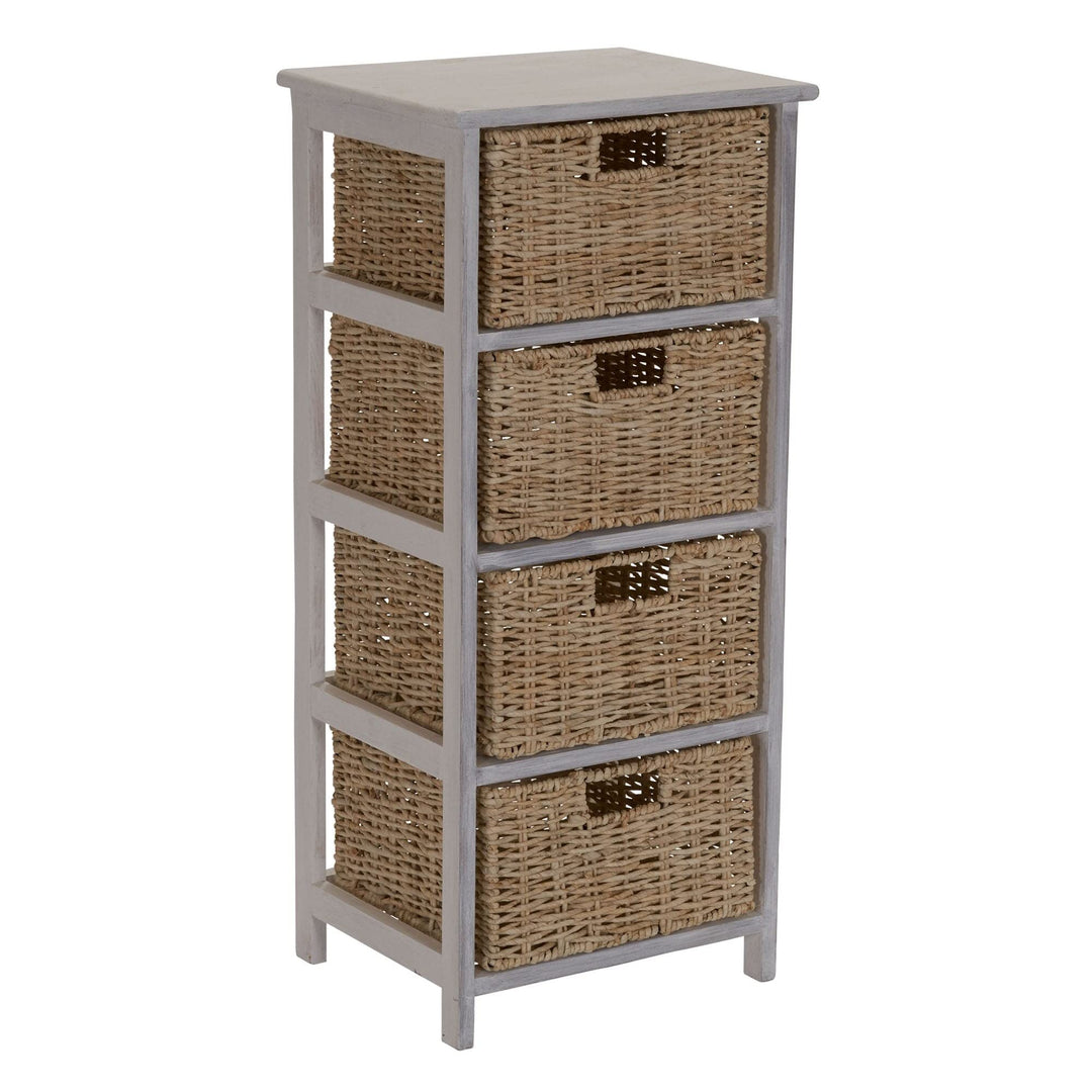 Whitewash 4-Basket Storage Tower Brown Beach Wicker-Rattan Painted - Diamond Home USA