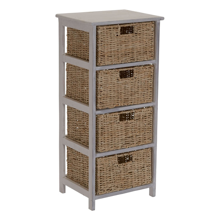 Whitewash 4-Basket Storage Tower Brown Beach Wicker-Rattan Painted - Diamond Home USA
