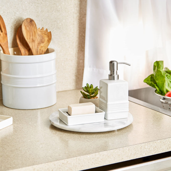 RSVP International Stoneware Soap Dispenser Collection Decorative Countertop for - Diamond Home USA