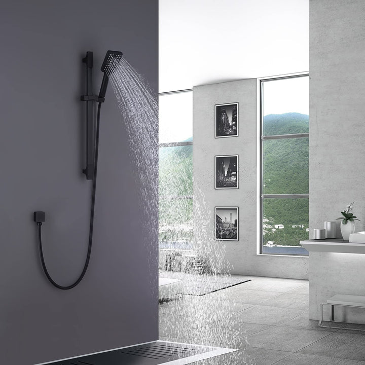 Square 3 Functions Handheld Shower with Slide Bar Black Modern Contemporary - Diamond Home USA