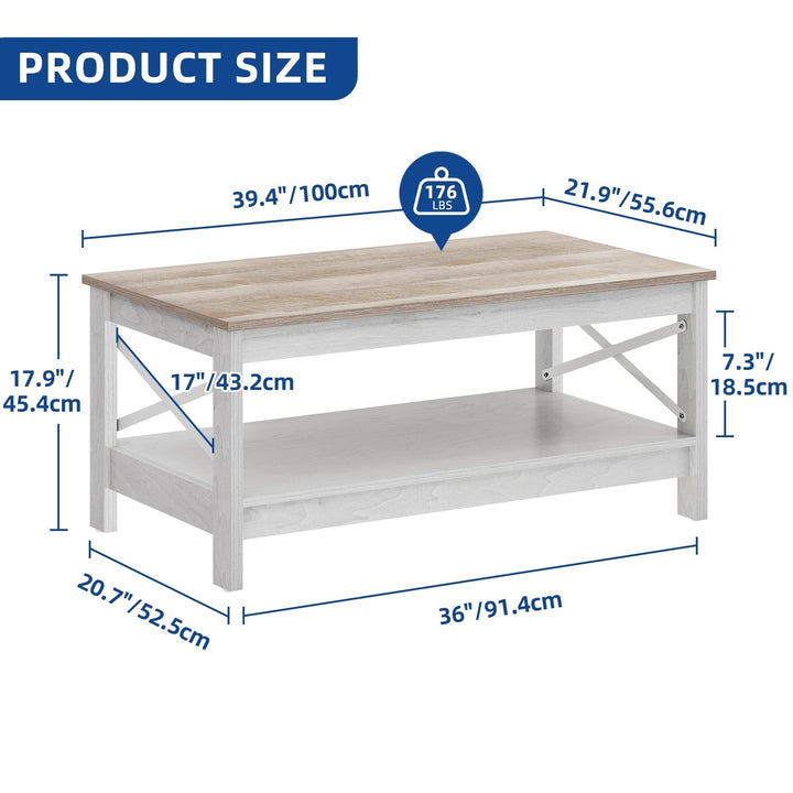 Farmhouse offee Table with Storage 2-Tier enter for Living Room White Modern Grey Wash Top+White - Diamond Home USA