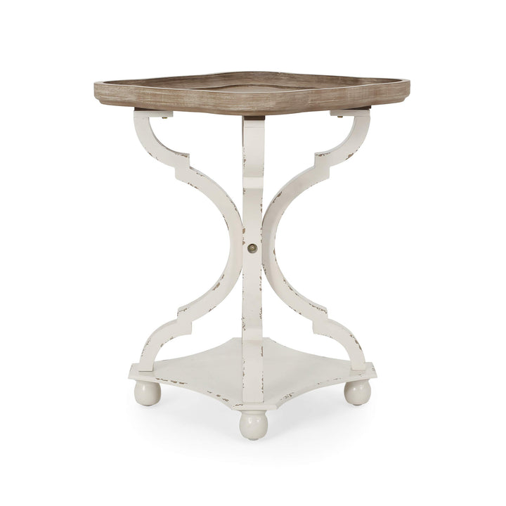 Christopher Knight Home Eudora French Country Accent Table with Square Top Natural + Distressed White - Diamond Home USA