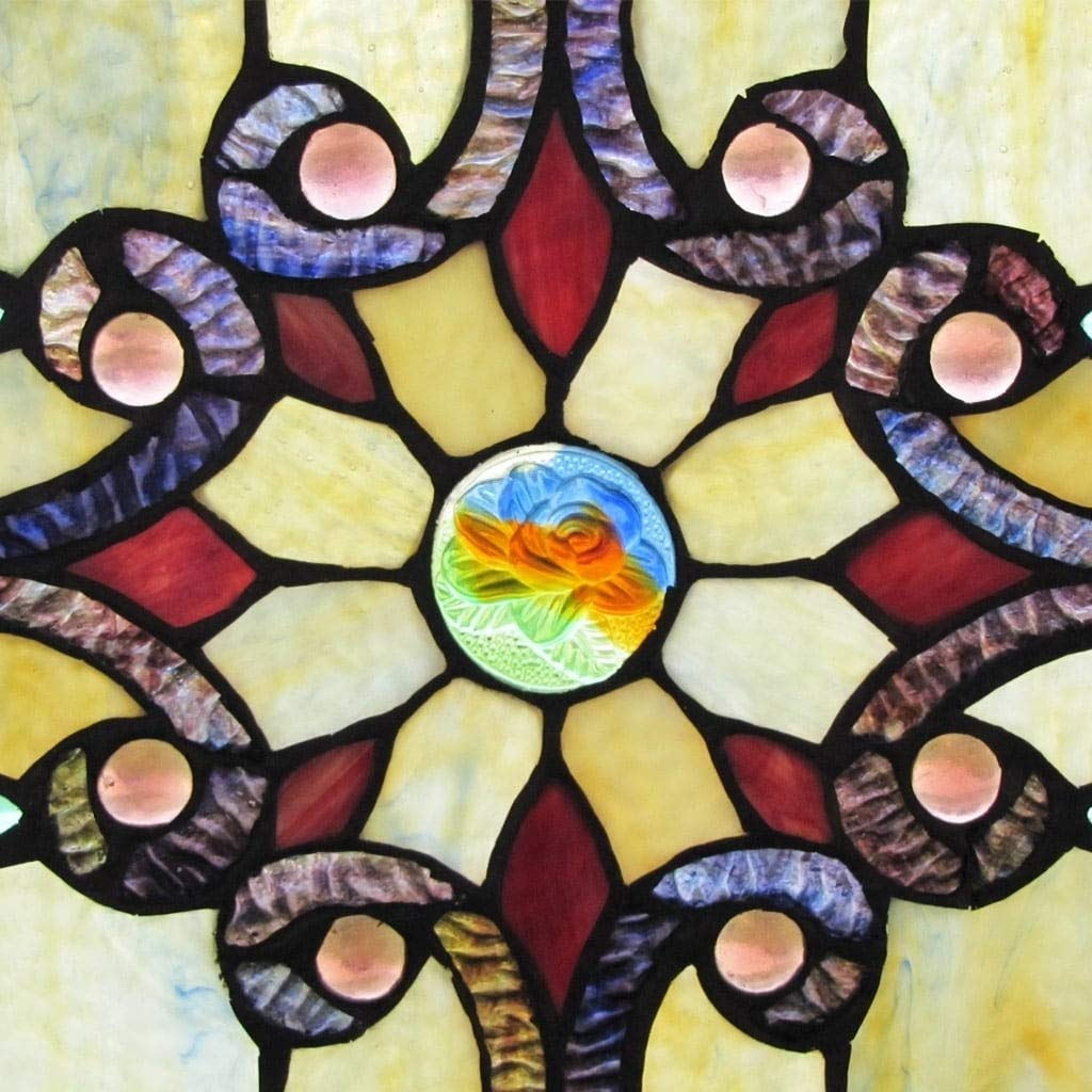 Amber Stained Glass 26-inch Window Panel - M Green Metal - Diamond Home USA